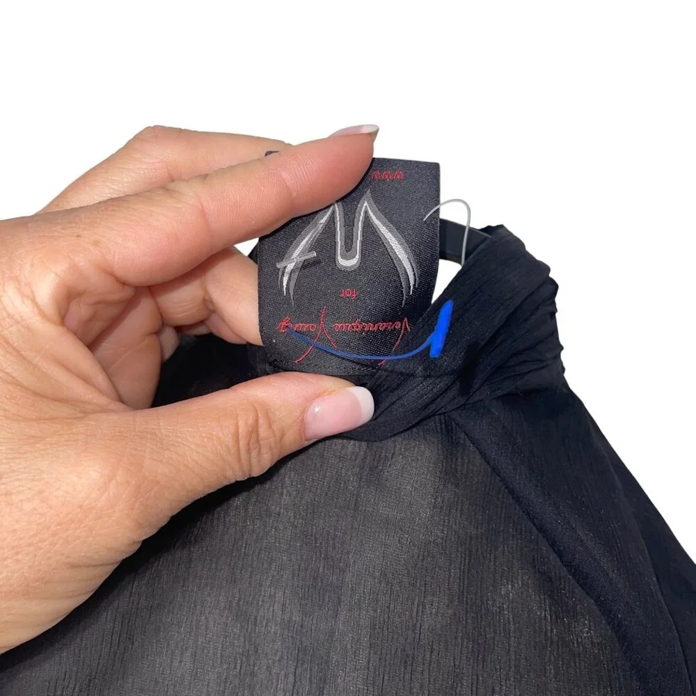 Veronique Young Vintage 90s Womens Blouse Size 6 Black Flutter Sleeve New - Picture 6 of 9